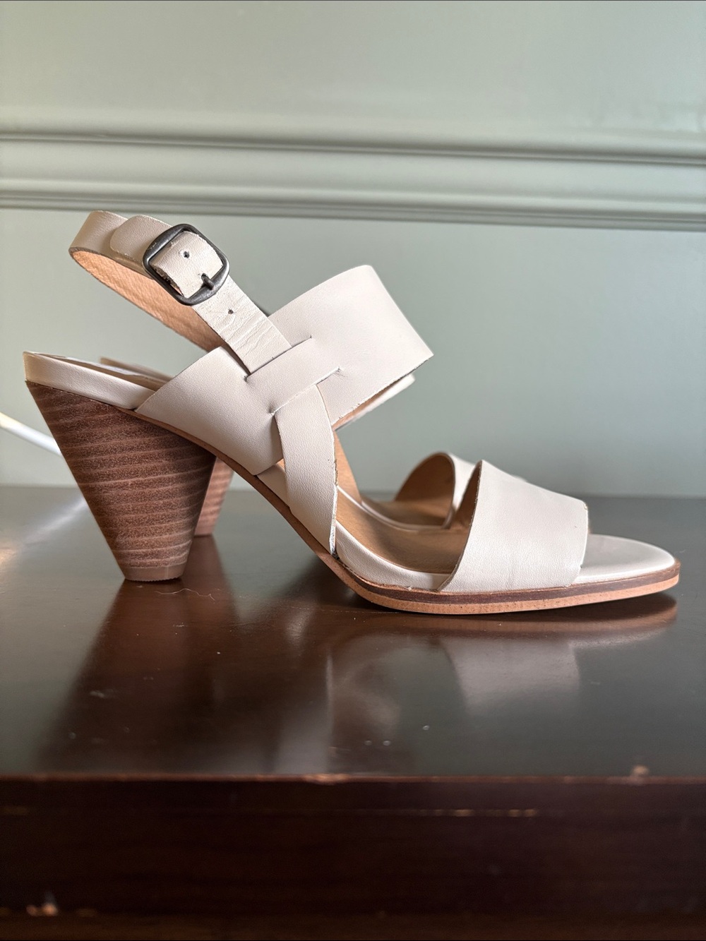 Lucky Brand Cream Leather Slingback Cone Heel Sandals